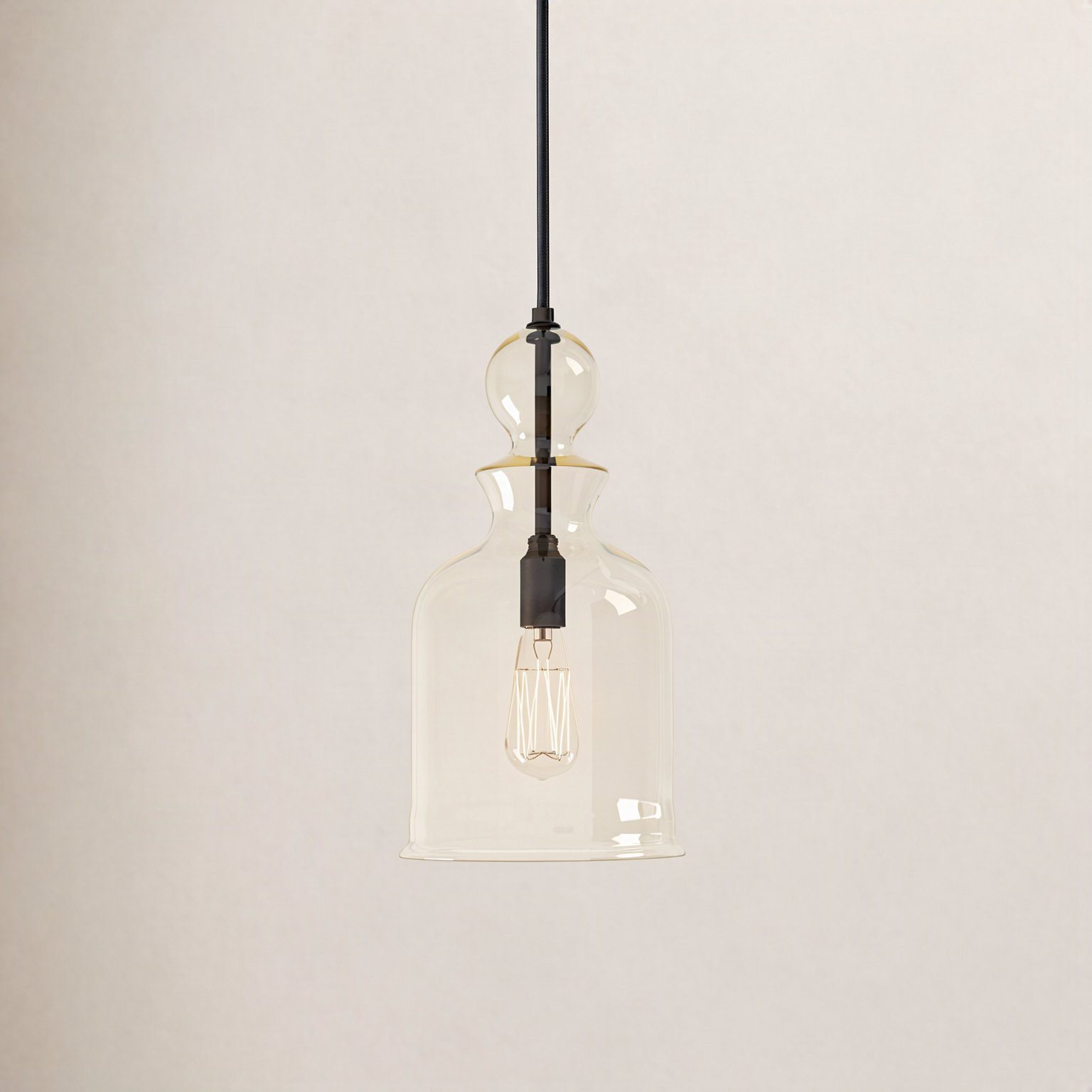 Tilman Single Light Glass Dimmable Pendant, Antique Bronze, Champagne
