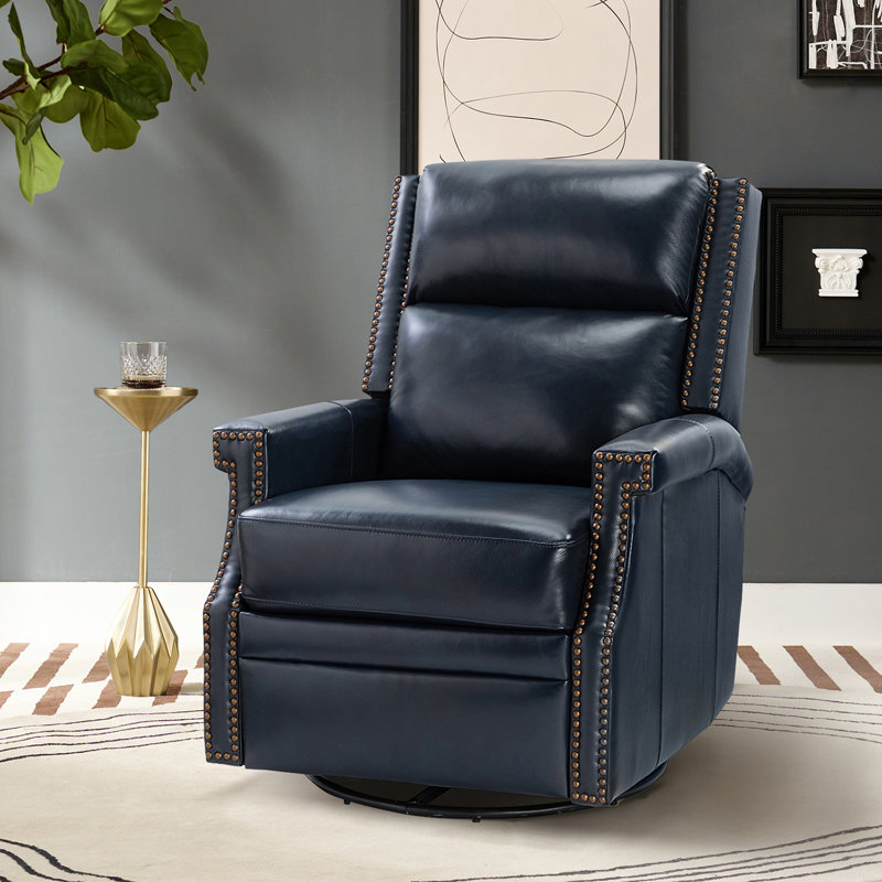 Manning 29.6" Wide Genuine Leather Manual Recliner, Navy Genuine Leather