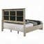 Très grand lit Trex, revêtement en lin gris, dessus en marbre, bois cannelé beige-121085521