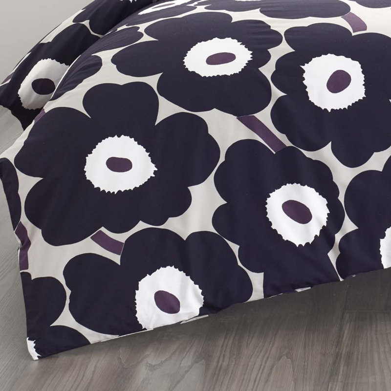 Marimekko Unikko Cotton Red Duvet Cover Set, Queen Duvet Cover + 2 Shams, Orange