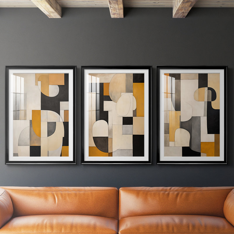 ABSTRACT Series DV - Impression sur mesure encadrée de qualité supérieure - 3 pièces, Noir, H 30 po x l 63 po