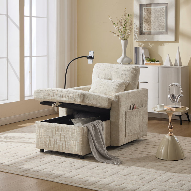 Adjustable Cell Phone Stand Sofa with Hidden Storage and Chenille Fabric for Ultimate Comfort, Beige