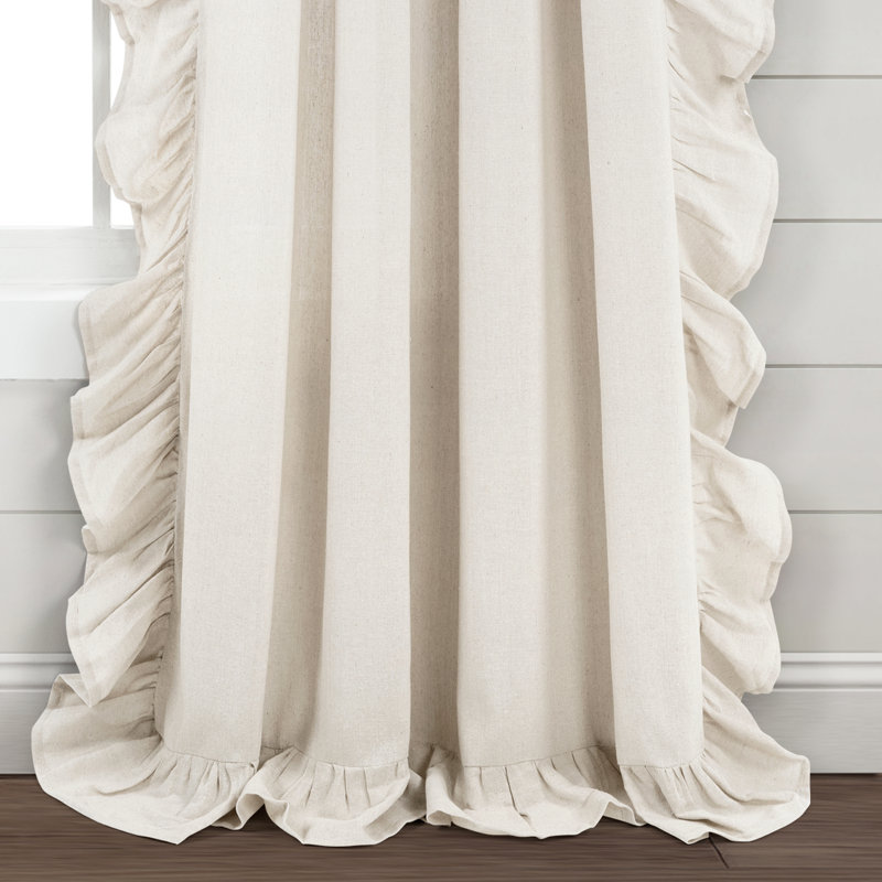 Off-White Linen Ruffle Rod Pocket Window Curtain Panel 95" x 54"
