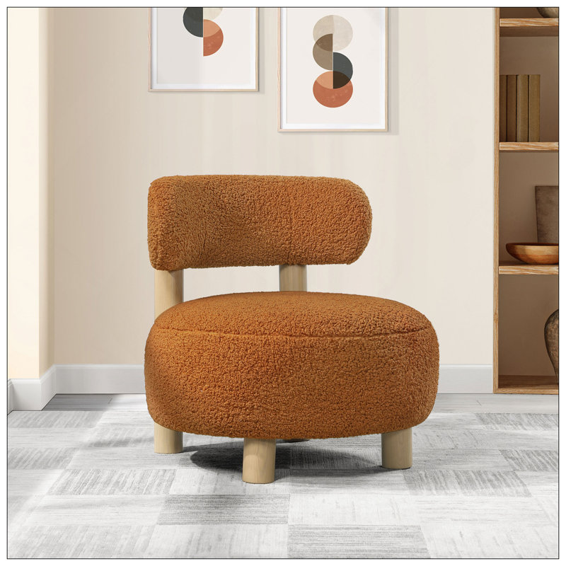 Chic Upholstered Accent Chair With Curved Backrest For Stylish Spaces, Orange