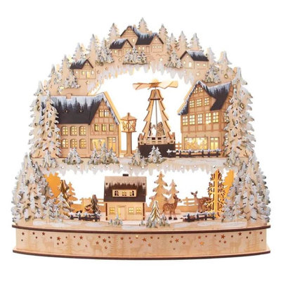 Kurt Adler 16-Inch Battery-Operated Light-Up Wooden Village with Motion