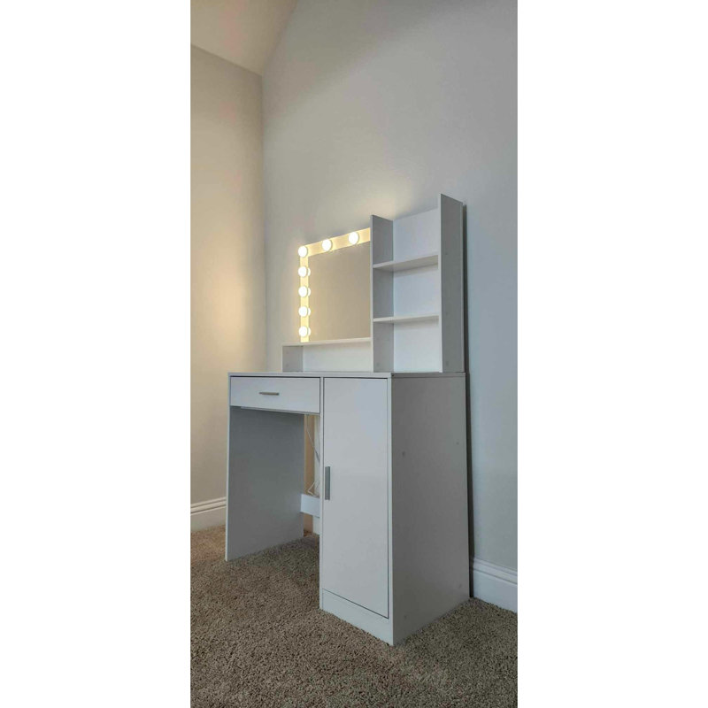 Bureau de coiffeuse avec miroir et lumière, Rose bébé
