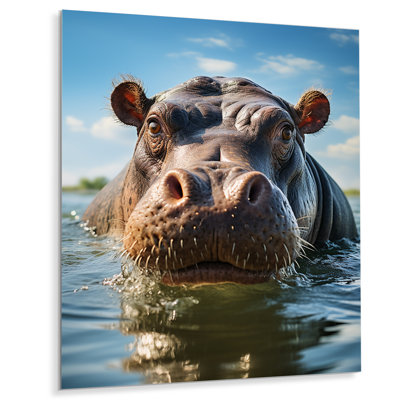 Animal hippopotame Selfy II - Hippopotame, reproduction d'art en métal