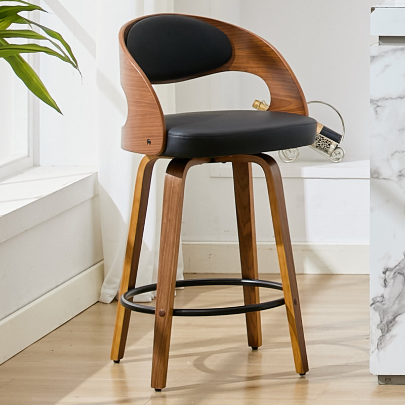 Ensemble de 3 tabourets de bar pivotants modernes en similicuir (ensemble de 3), Black