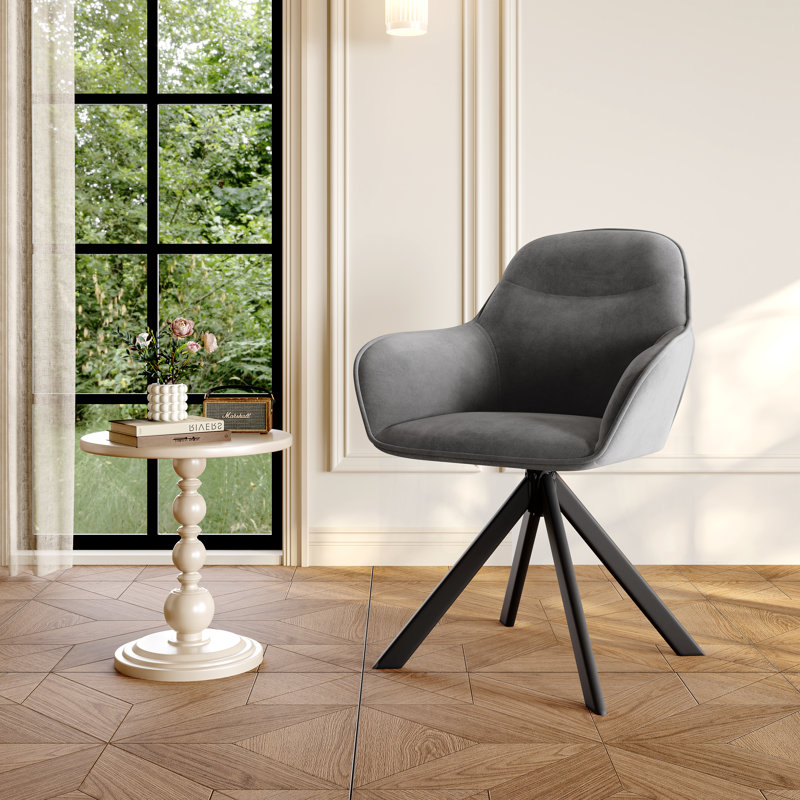 48.5cm H Swivel Upholstered Dining Chair with Ergonomic Back, Dark Grey Velvet 