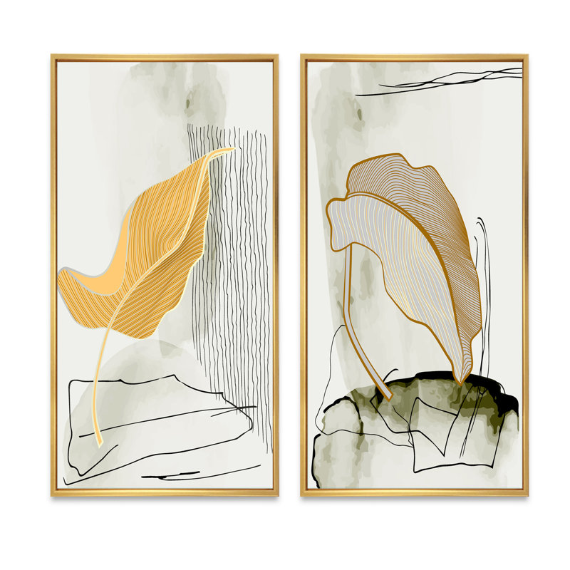 «Trendy Abstracts with Colorful Shapes», ensemble de 2 peintures, H 40 po x l 40 po x P 1,5 po, Cadre doré
