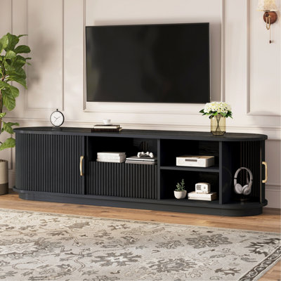 Meuble télé 66,9 po avec portes à lattes coulissantes en bois pour téléviseur de 75 po ou moins