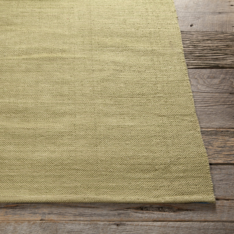 Tapis en coton tissé à la main Temme, Rectangle 2 pi x 3 pi, Or/vert