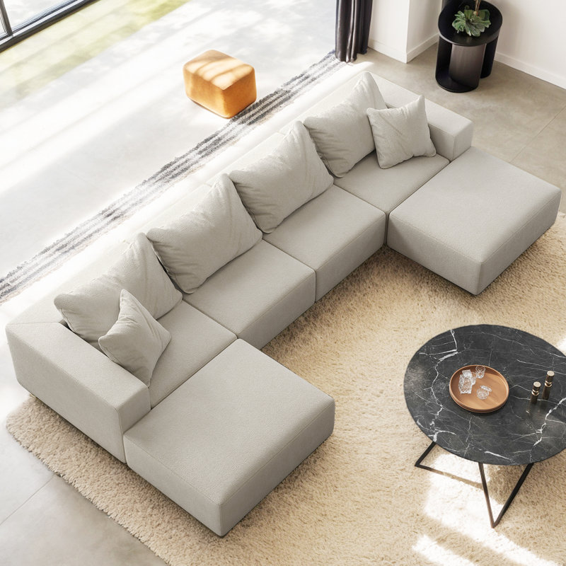 Boneless 162" Wide U-Shaped Chenille Modular Sectional Sofa With 6 Pillows, Black Chenille