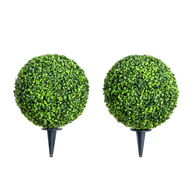 14in. Artificial Boxwood Ball Topiary UV Resistant (Indoor/Outdoor) - Set of 2