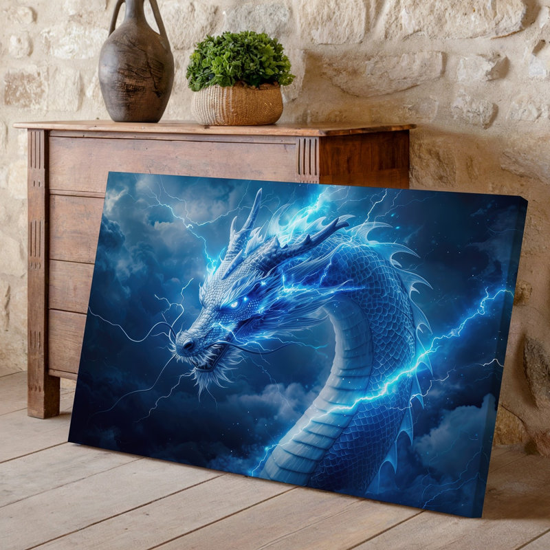 Toile, "Un dragon majestueux avec un corps de serpentine", art élégant, H 9 po x l 12 po