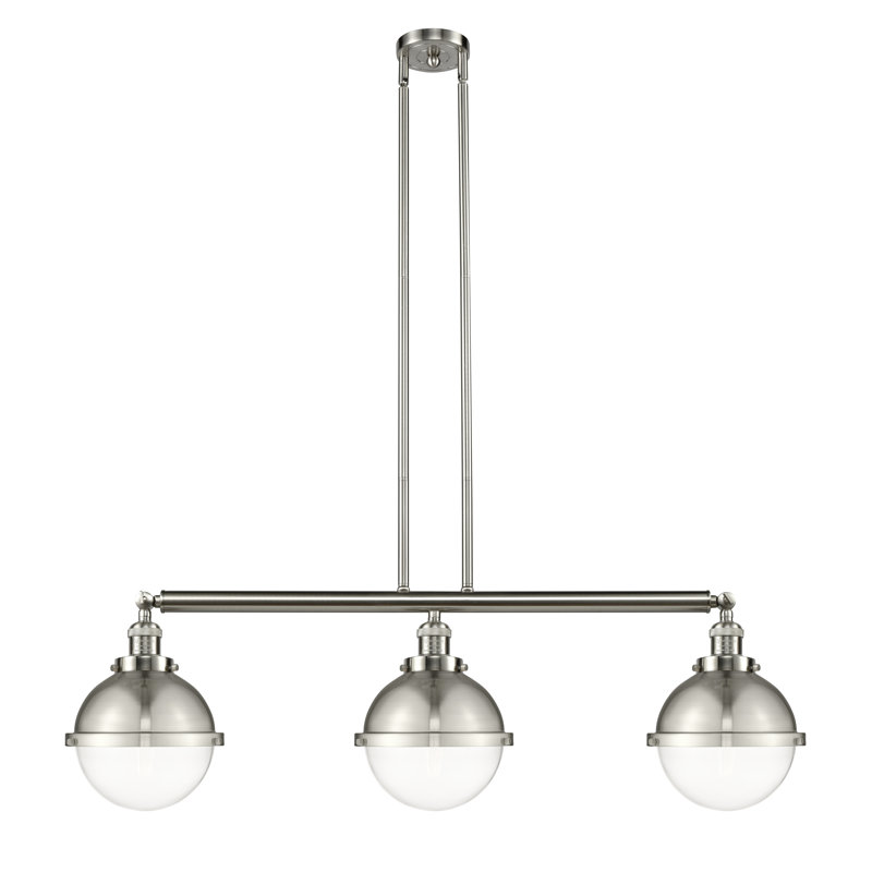 Luminaire suspendu linéaire à 3 lumières pour îlot de cuisine Amylah, Transparent, DEL, Nickel satiné brossé