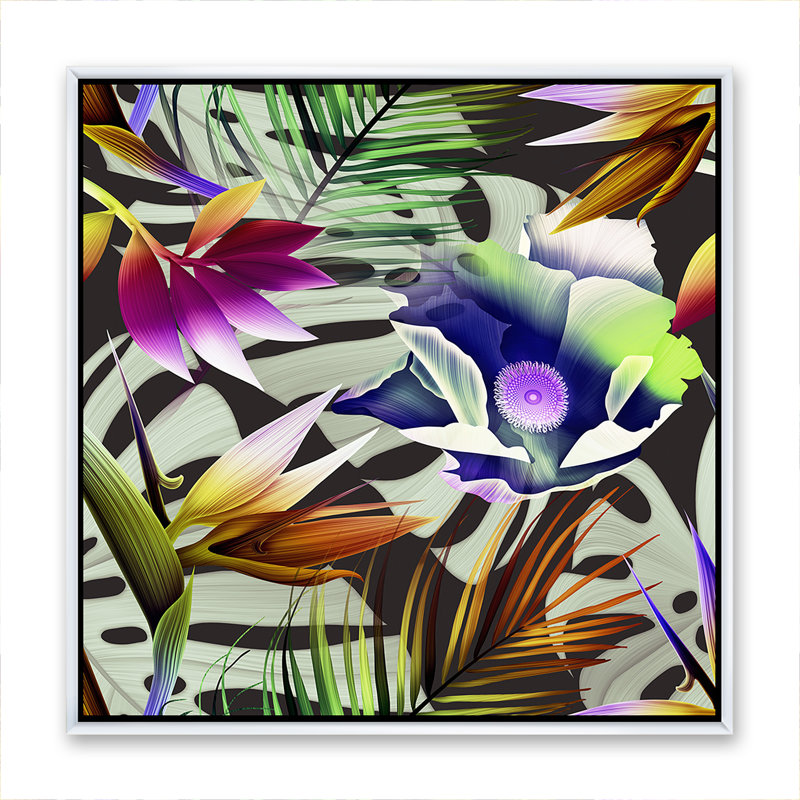 Fleur tropicale II - reproduction d'art sur toile, H 16 po x l 16 po x P 1 po, Toile blanche encadrée