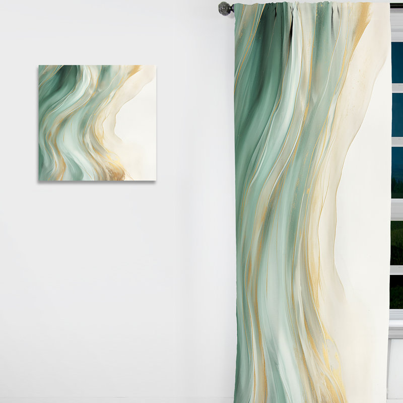 Gold And Green Soft Wave Fusion I - Abstract Shapes Blackout Abstract Curtain - 1 Panel, 52" W x 120" L