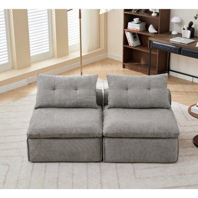 Modular Sofa,No Armrests,At Will DIY, Chenille Fabric,Neck Pillow-Back Lounge Sofa Chair,Reading Nook, Or Apartment Living, Lumbar Pillow,2 Seats,Upholster