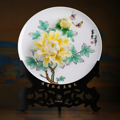 Artisan Ceramic Peony Hanging Dish – Elegant Home Ornament
