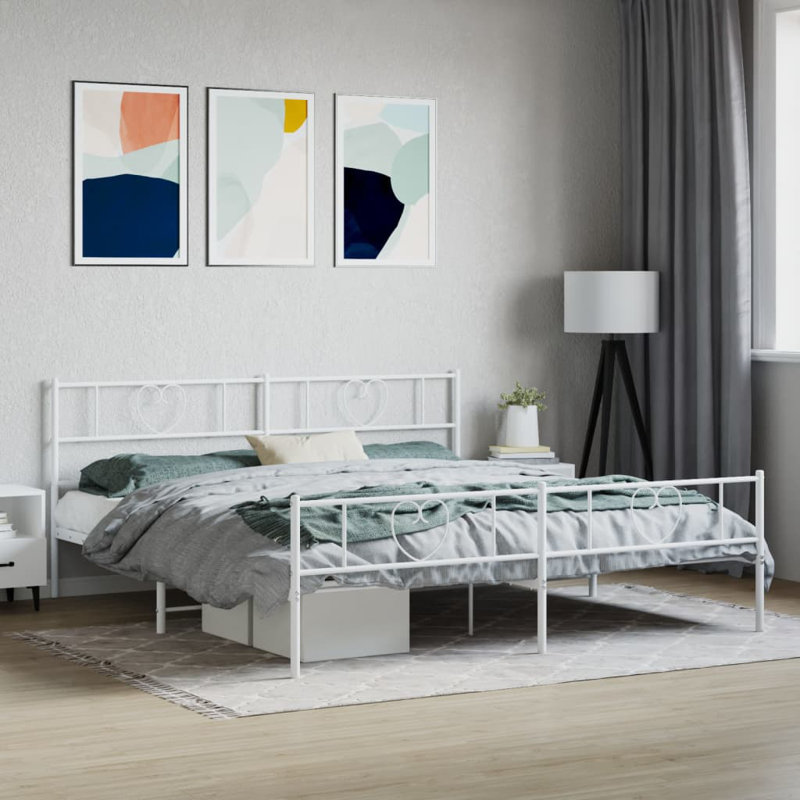 Structure de lit en métal, acier robuste, sans matelas, Très grand, Blanc