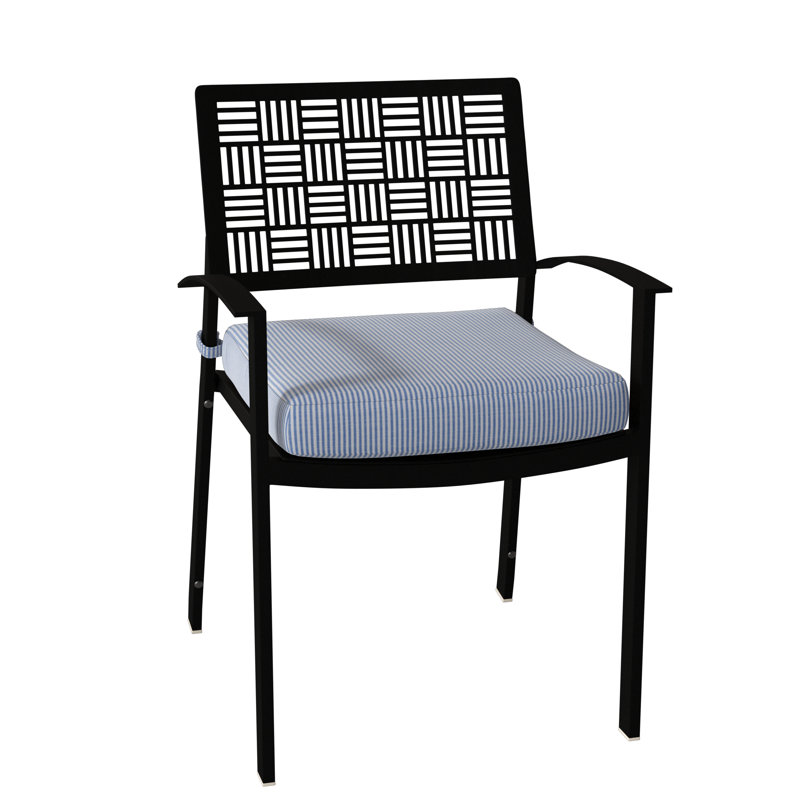 New Century Outdoor Dining Armchair, Textured Black, Spectrum Denim Sunbrella® Plainweave