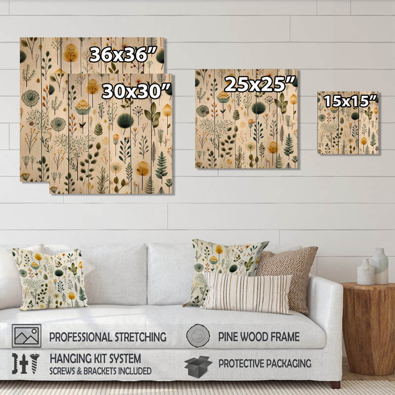 Thornaby - Art mural floral sur bois de pin naturel, H 36 po x l 36 po