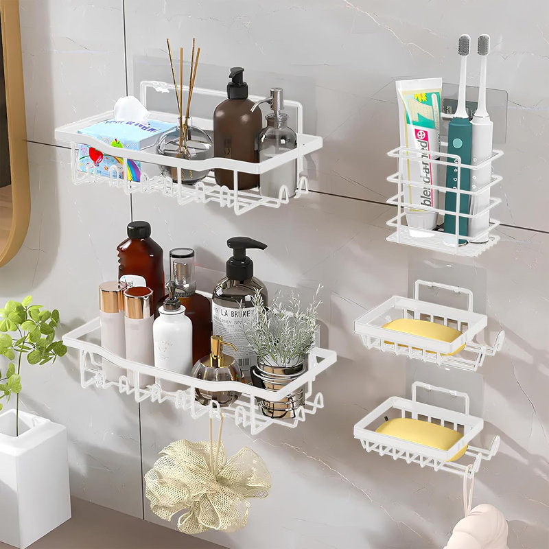  Ensemble de 5 boîtes de douche - Organisateur de douche et tablettes pour un rangement de douche efficace, Support de salle de bain mural pour douche, Organisateur de douche mural