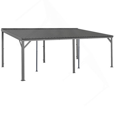 12X20ft Lean To Gazebo, Outdoor Hardtop Wall Mounted Gazebo With Sloping Galvanized Steel Roof, Upgraded Heavy Duty Mounted Shelter With Drainage System For Deck, Porch, Backyard