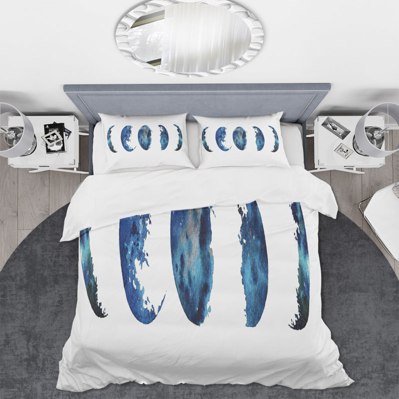 Blue Moon Phases - Ensemble de housse de couette bohémien et éclectique - Microfibre de polyester