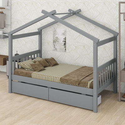 House Style Wooden Bed with Drawers, Combines Play and Organization