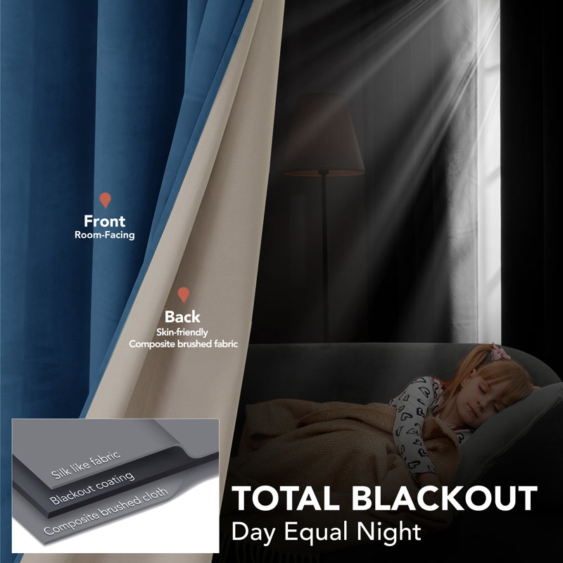 Zmari Blackout Curtain Pair, 52" W x 84" L, Deep Blue