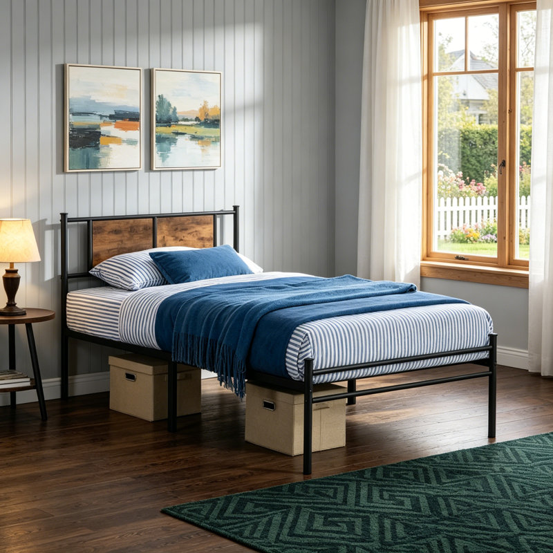 Twin XL Steel Metal Platform Bed Frame, 10.8" Underbed Storage Clearance, Heavy Duty Noise-Free Slat Support No Box Spring Required