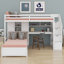 Lit mezzanine avec bureau intégré, escalier, compartiments de rangement et tablettes-512733852