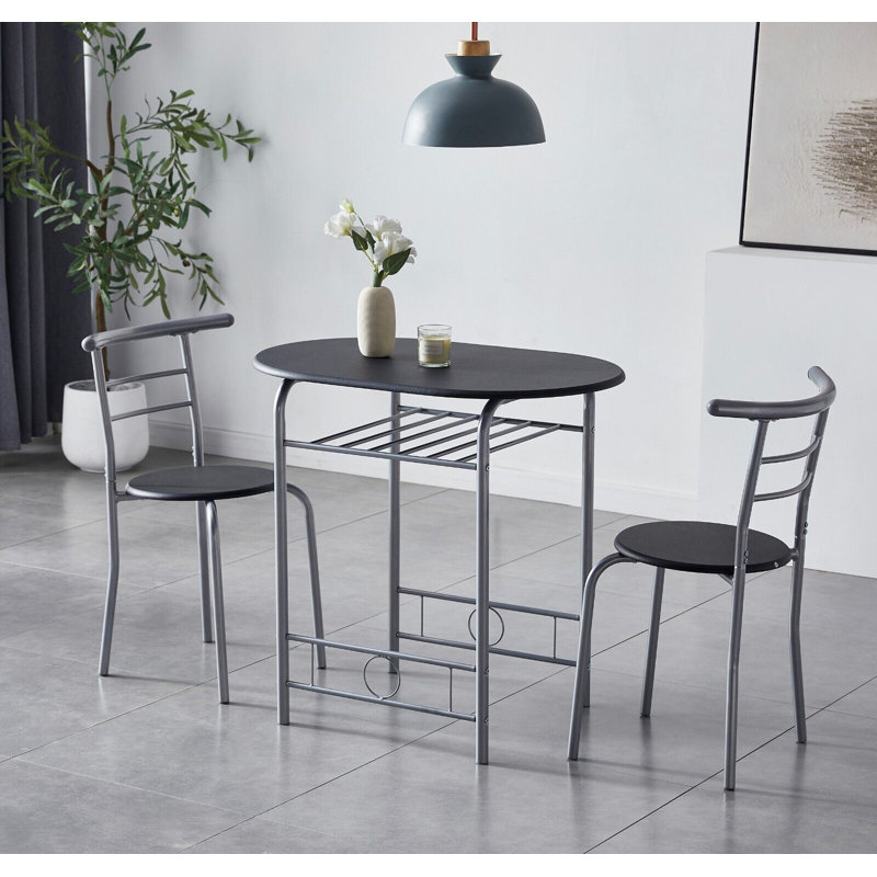 Leund 2 - Person Dining Set, Black, Silver, Black