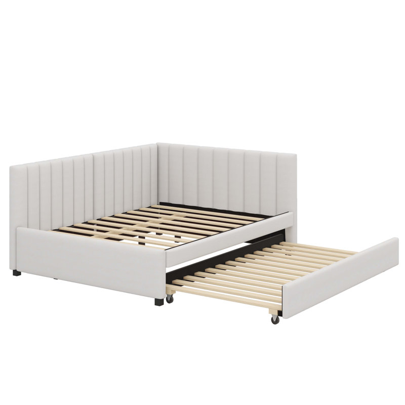 Full-Sized Daybed With Concealed Trundle Bed, Beige