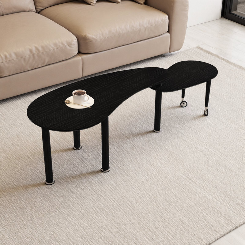 Table basse rotative moderne avec rotation à 360 °, Noir, Ovale