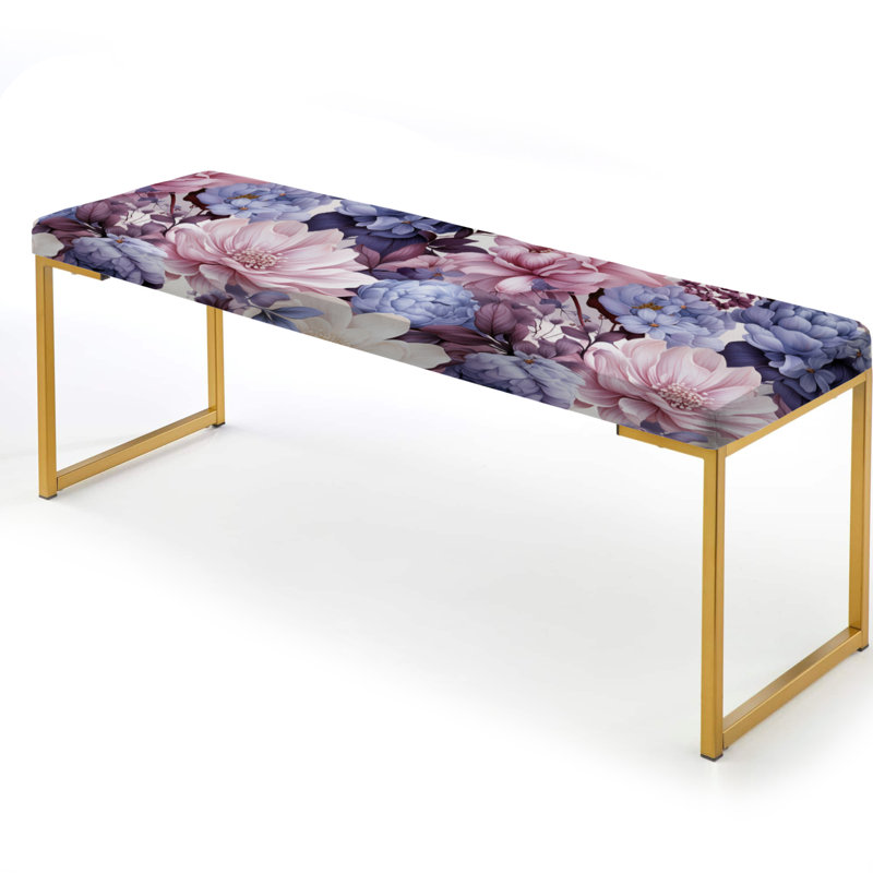 Blue And Purple Blooming Chrysanthemum Flowers I - Floral Upholstered Gold Bench