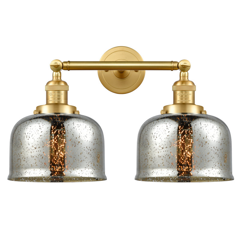 Bell - 2 Light 19" Bath Vanity Light, 6 Watt Vinage LED Bulb, Silver Mercury, Satin Gold