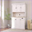 Armoire de rangement pour garde-manger 71 po blanche avec dessus pour micro-ondes, 6 portes, 1 tiroir | Panneau de fibres à densité moyenne | Peinture UV