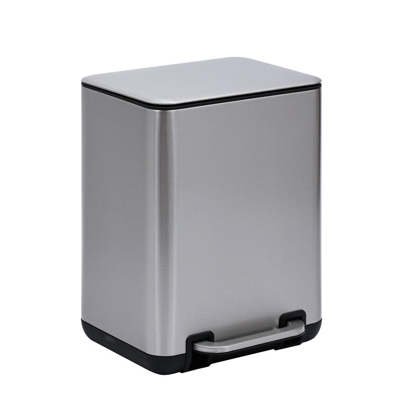 Silver Rectangular Step-On Trash Can with Plastic Inner Bucket