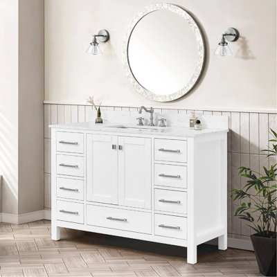 Meuble-lavabo autoportant avec comptoir 48 po, meuble-lavabo autoportant avec cadre en bois massif 48 po