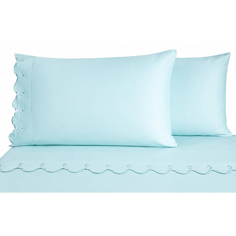 Scalloped 100% Cotton Standard Sheet Set, Twin Sheet Set, Blue