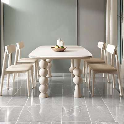 6 - Person White Rectangular Solid Wood Sintered Stone Tabletop Dining Table Set