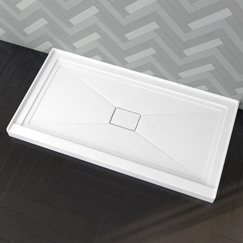 60" W × 32" D Acrylic Shower Base Single Threshold for Alcove Installation with Center Drain, Center