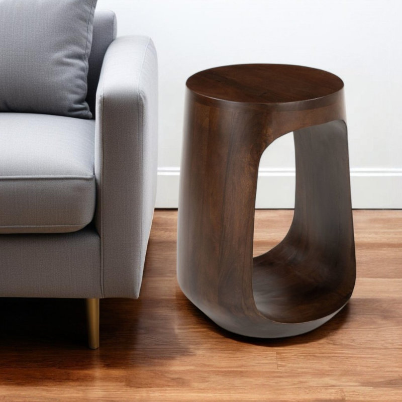 18" Walnut Solid Wood Round Pedestal End Table