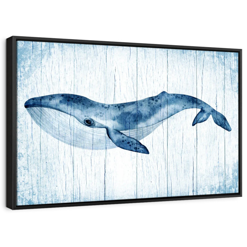 "Impression sur toile de baleine bleue en bois", H 25 po x l 37 po