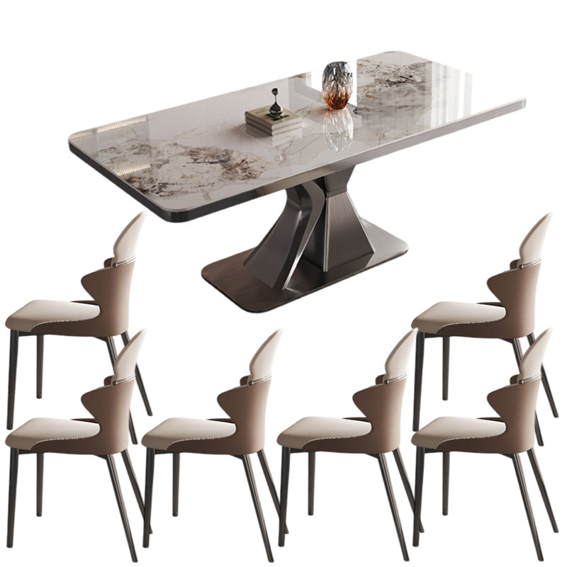 Ensembles de table à manger de luxe moderne de style italien, Blanc / brun, H 29,53 po x L 55,12 po x l 31,5 po