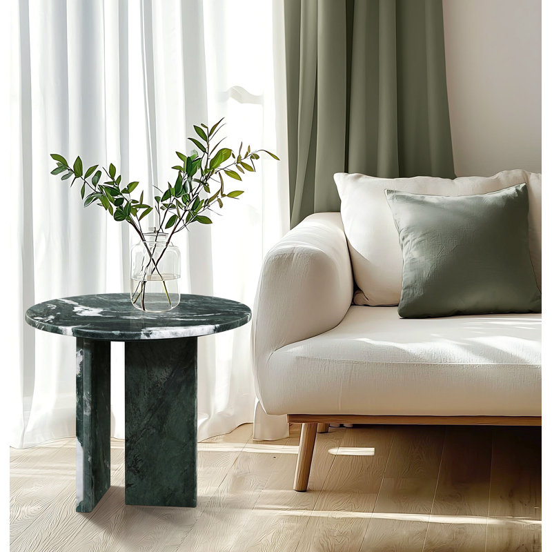 Petite table basse en marbre naturel, Vert, 15.8" H x 17.7" L x 17.7" W