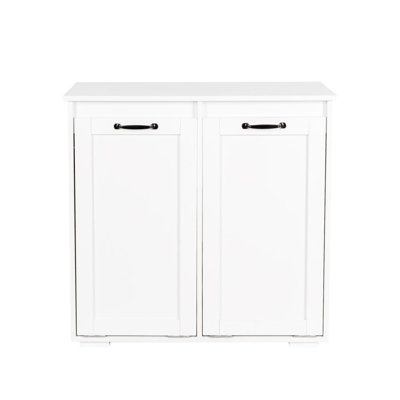 Tilt-out Dual Laundry Hamper Cabinet with storage (Includes Removable Cloth Bags)